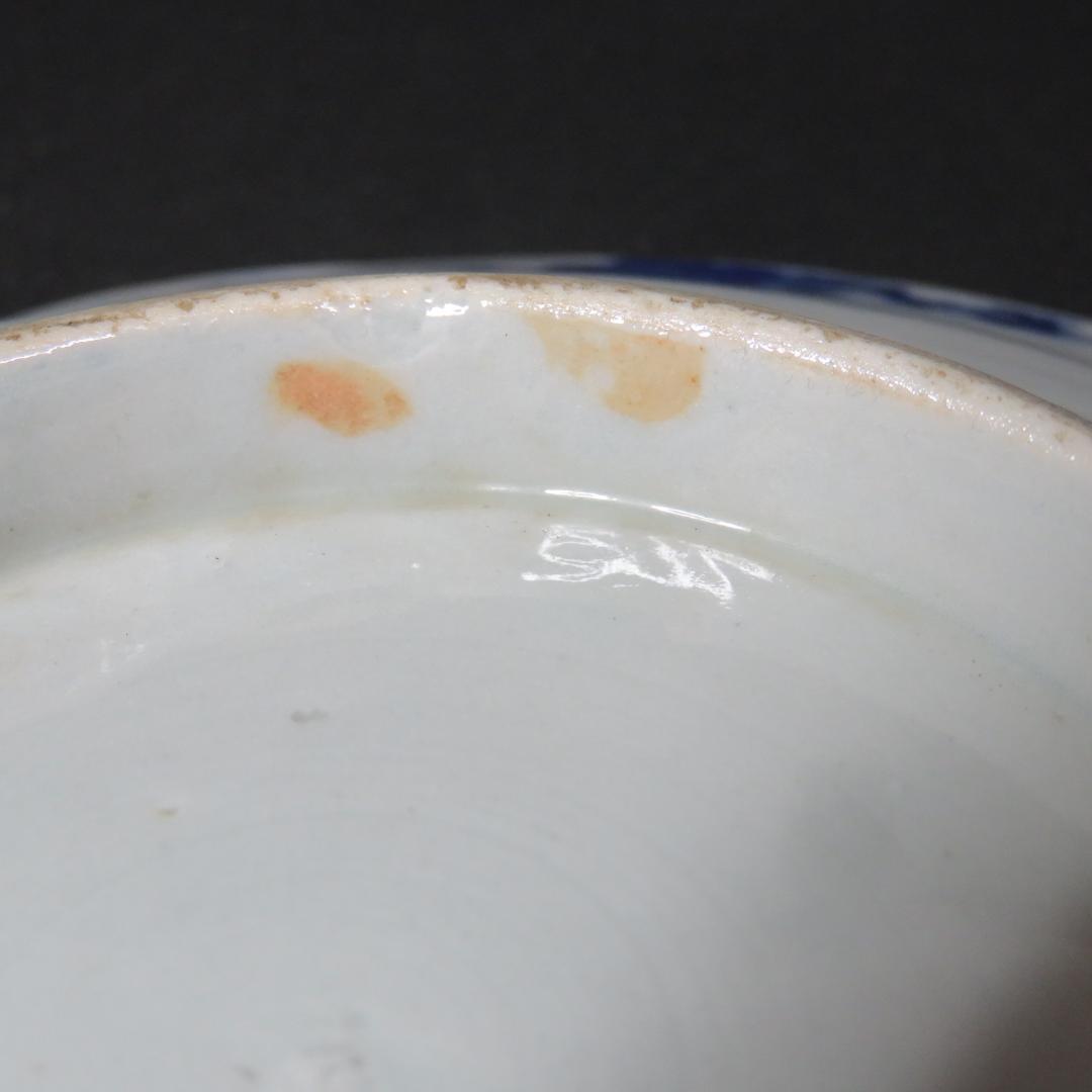 長丸皿 3枚 歪み 変形皿 花唐草 印判 染付 明治 大正