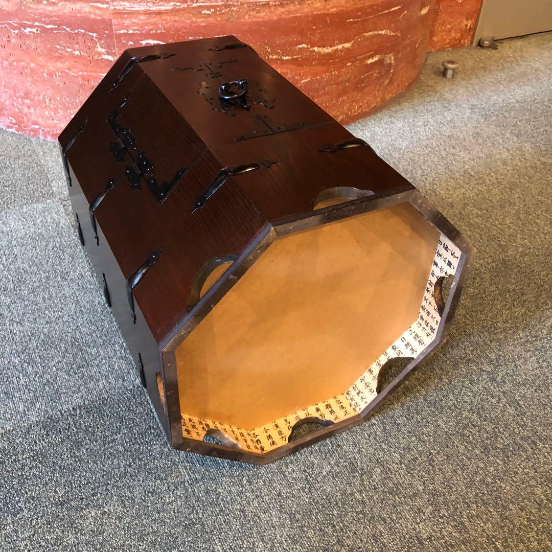 李朝 木 木工 時代物 八角箱 金具 李朝家具　収納箱韓国美術木製収納ボックス
