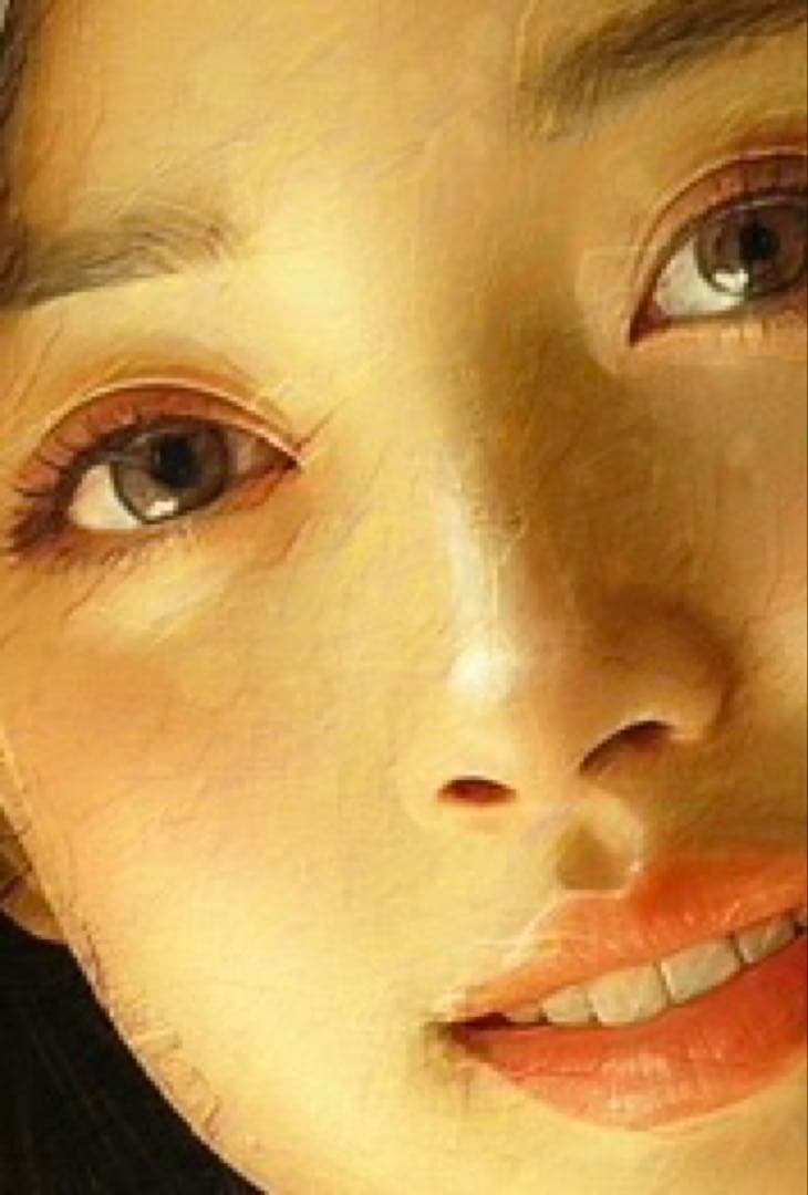 【光り輝く笑顔の美しい女性の絵】油絵風の肖像画・人物画