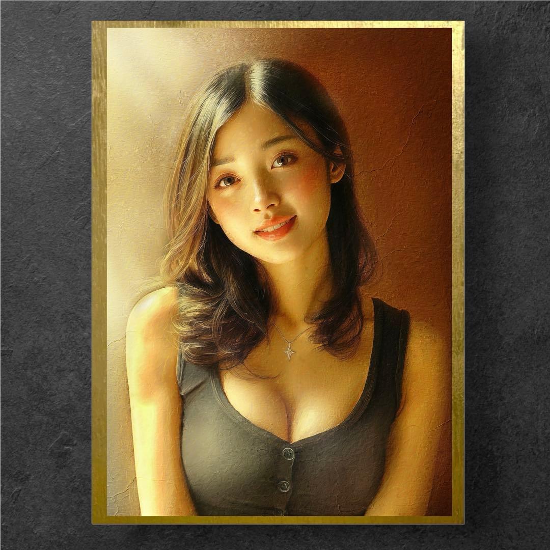 【光り輝く笑顔の美しい女性の絵】油絵風の肖像画・人物画