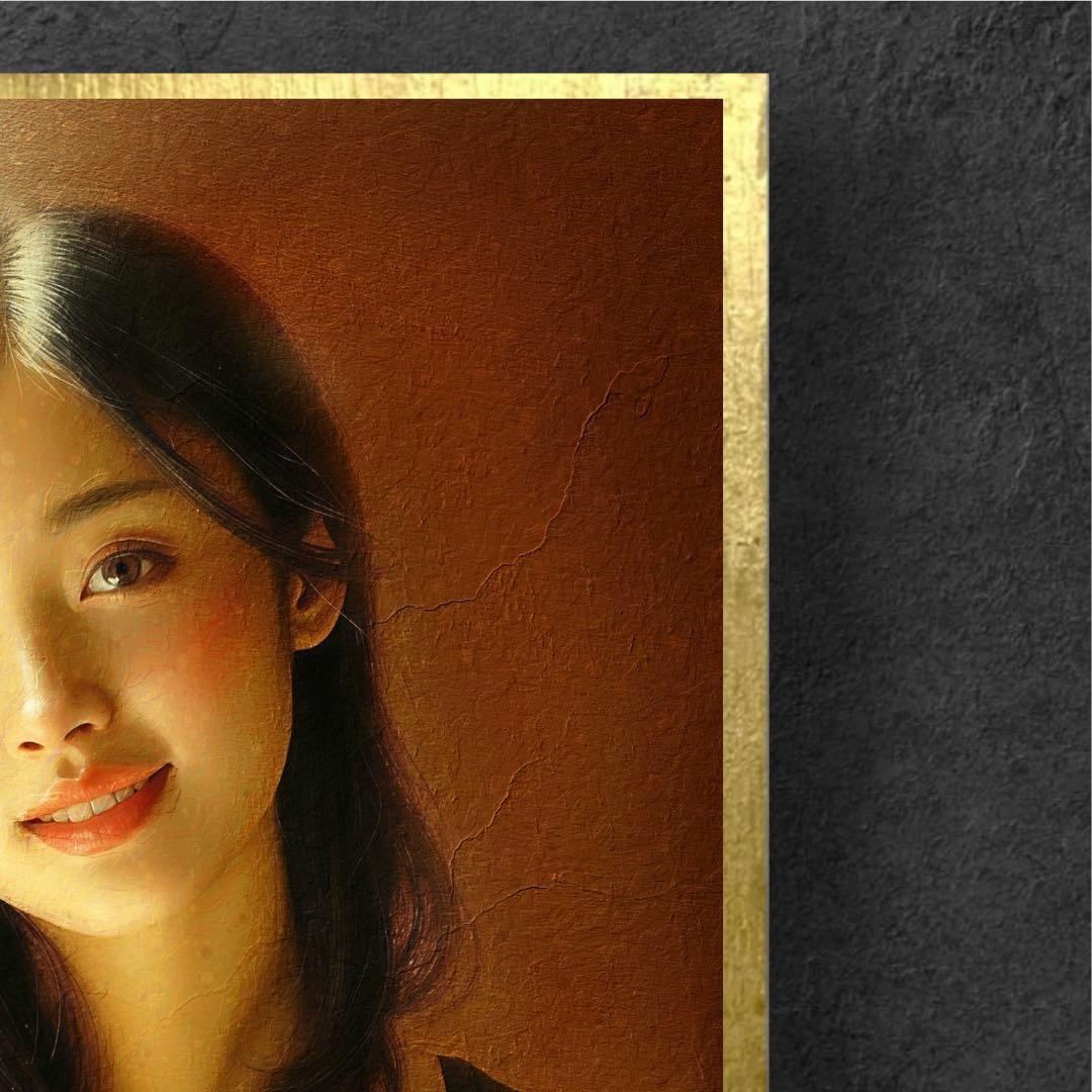 【光り輝く笑顔の美しい女性の絵】油絵風の肖像画・人物画