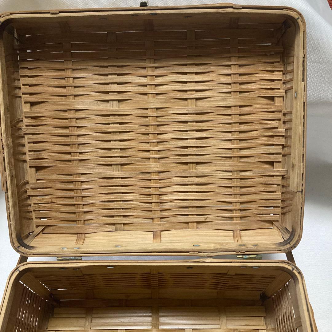 竹籠　バスケット　蓋・持ち手付き