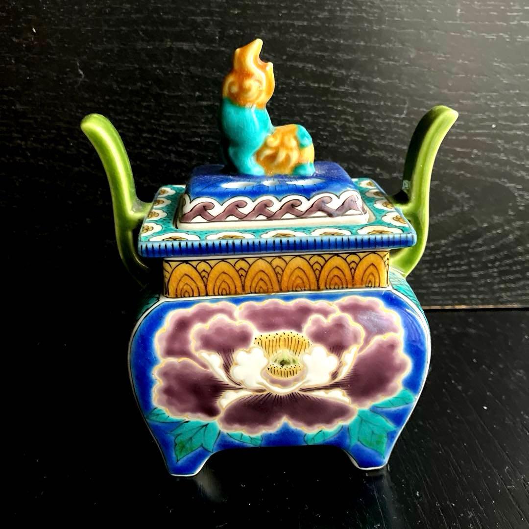 九谷焼香炉　牡丹紋香炉