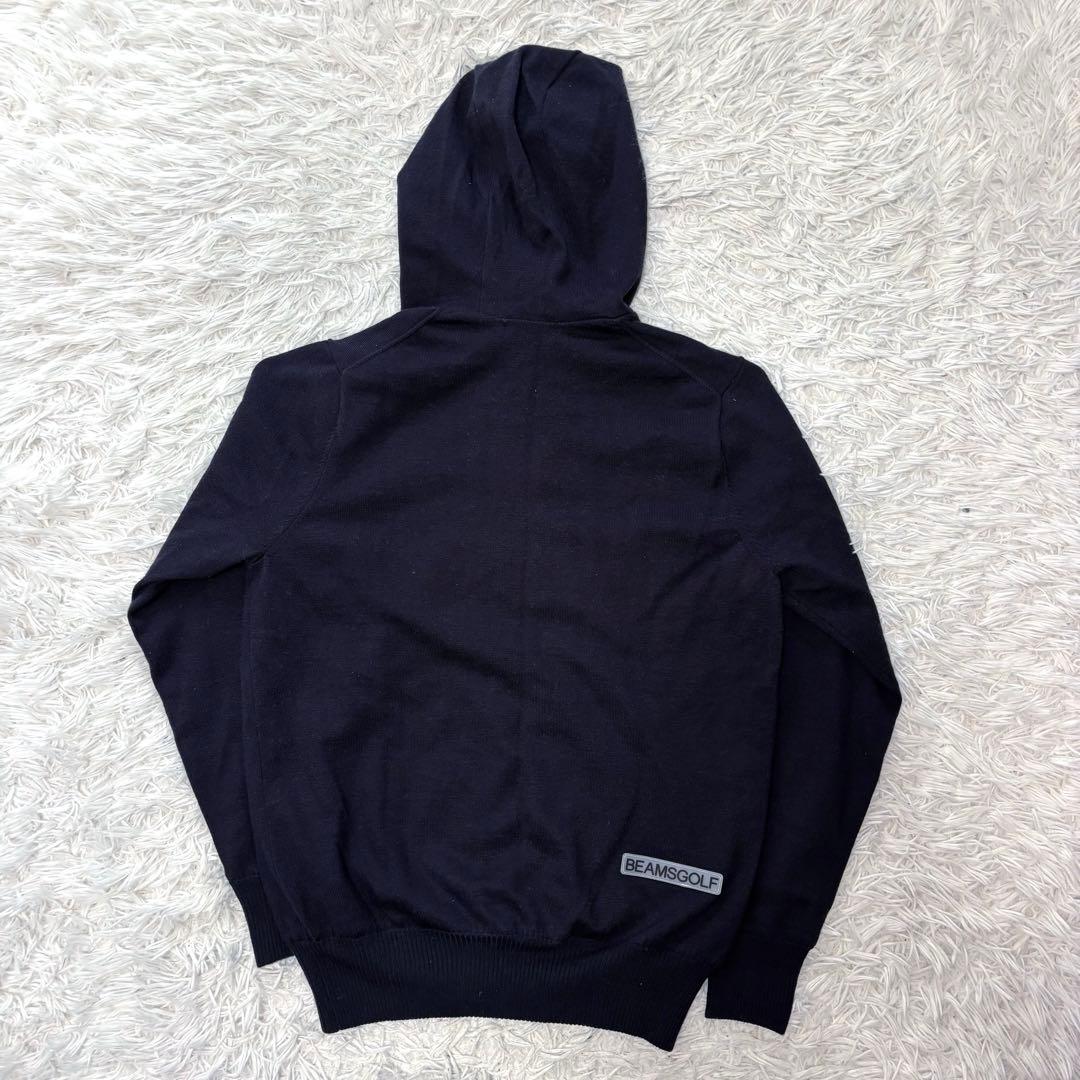 新作 ビームスゴルフ ニットパーカー ネイビー 蓄熱 防風 ジップ フード