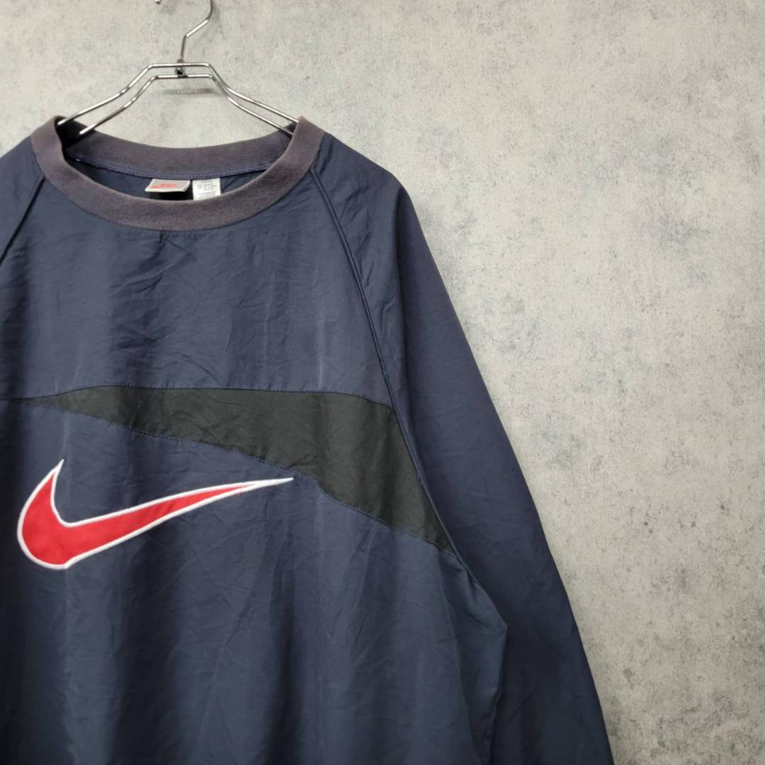 【90s 古着】ナイキ 刺繍 ナイロンジャケット ネイビー×レッド XL