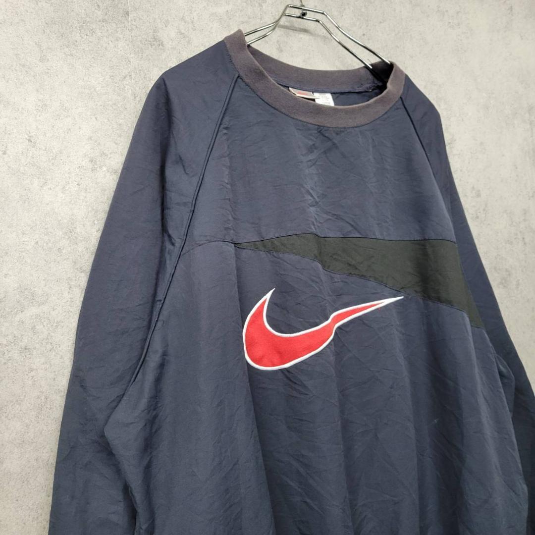 【90s 古着】ナイキ 刺繍 ナイロンジャケット ネイビー×レッド XL
