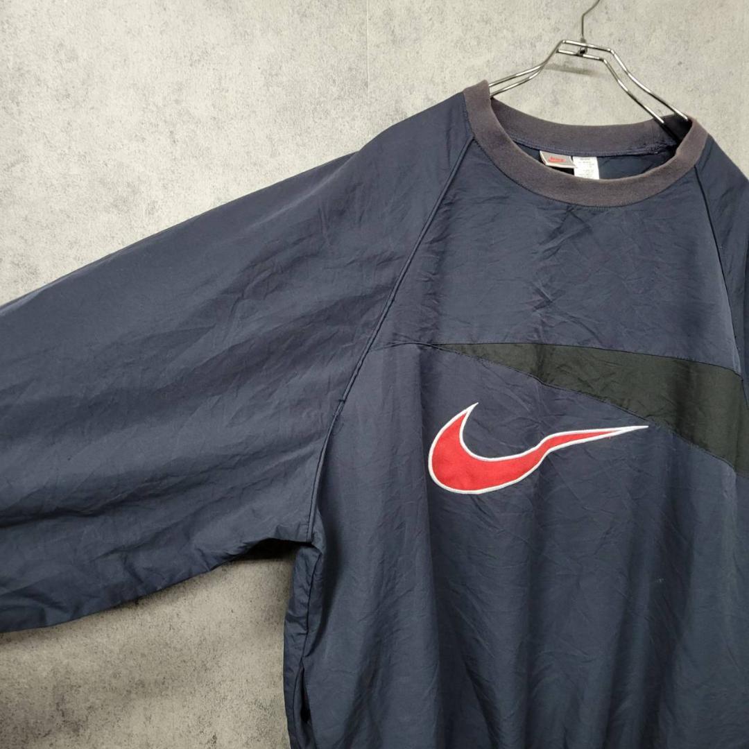 【90s 古着】ナイキ 刺繍 ナイロンジャケット ネイビー×レッド XL