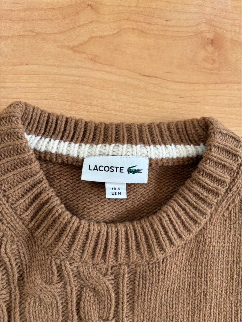 LACOSTE ブラウン ケーブルニットセーター