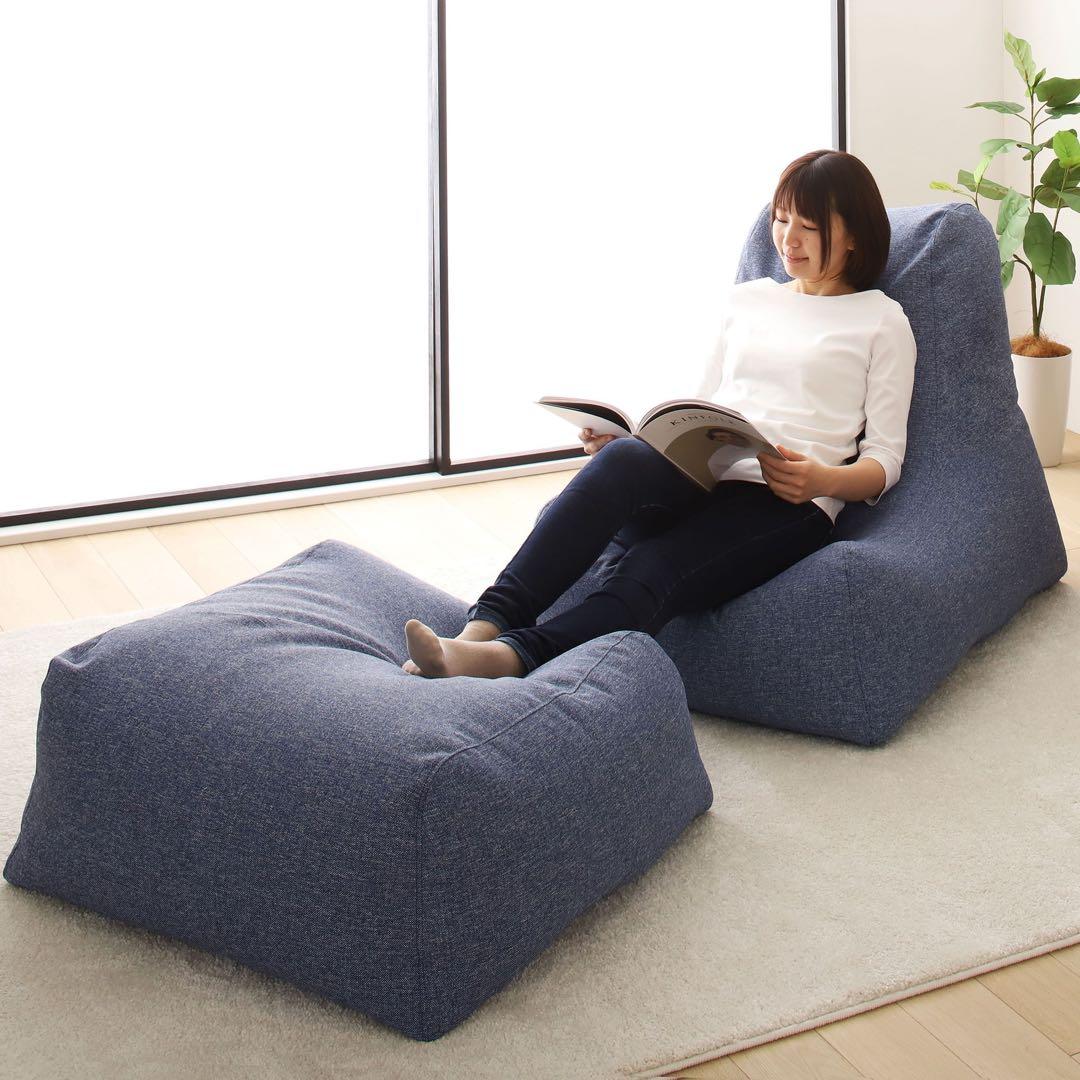 新品 オットマン 単品 グレー ビーズクッション ソファ 足置き 大きい