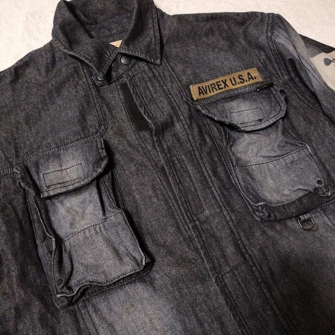 【希少】アヴィレックス AVIREX オーバーオール XL バックロゴ デニム