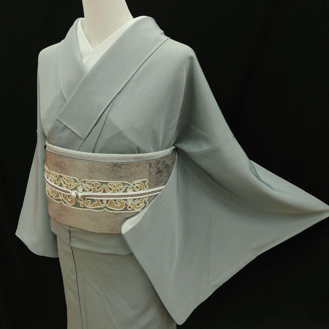 附け下げ(袷)　(洋蘭紋様　手描き京友禅(山崎 巌 落款)　身幅広め　利休鼠色)