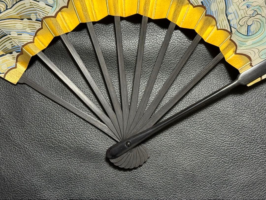 扇子　33cm 十松屋福井扇舗　波濤日輪図　負修羅扇　桐箱　仕舞扇　能楽　着物