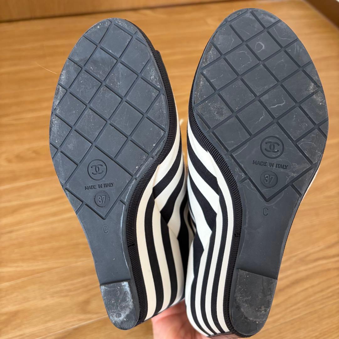 CHANEL ストライプ ウェッジブーツ