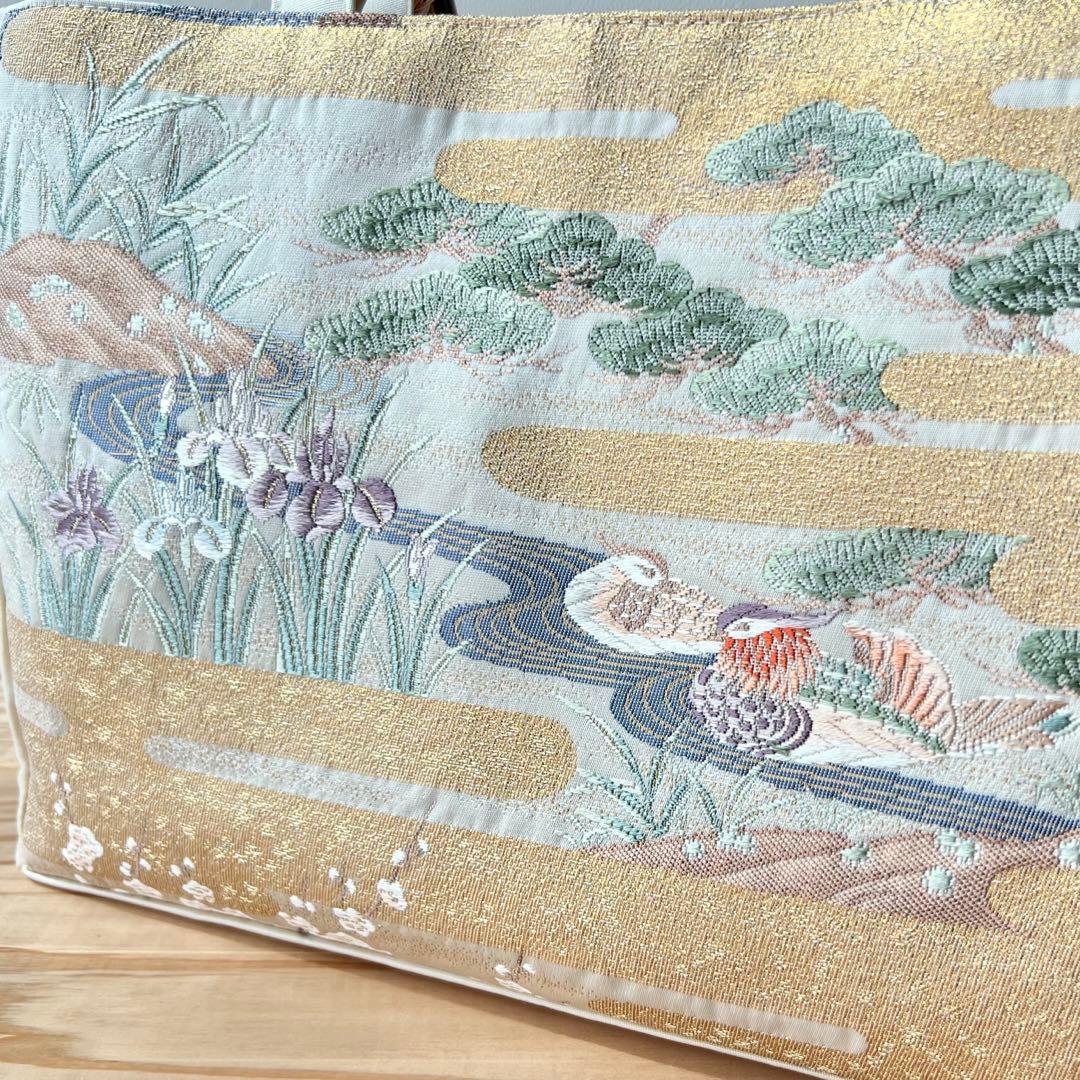 平安絵巻物バッグ 帯 リメイクバッグ 本金箔 バンブー トート 和装バッグ