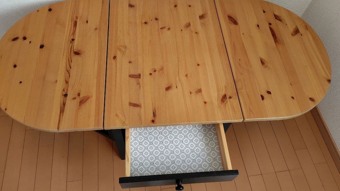 IKEA 折りたたみ式楕円形テーブル 引き出し付き(神奈川直接お渡し可)