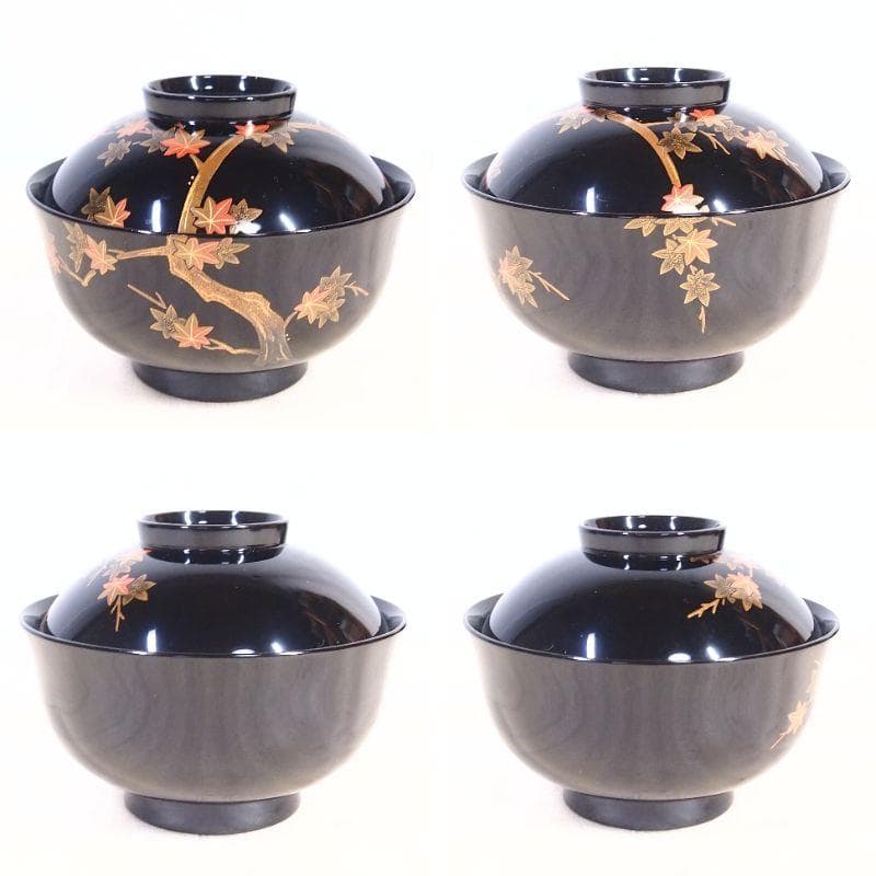 【極美品】輪島塗 名月絵変わり蒔絵 吸物椀5客 信斎/松斎 汁椀/お椀 漆器食器