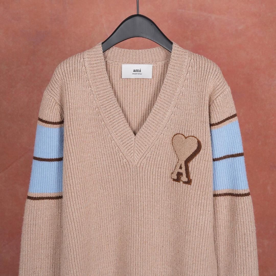 新品未使用 ami paris ブラウンウールカレッジセーター Sサイズ