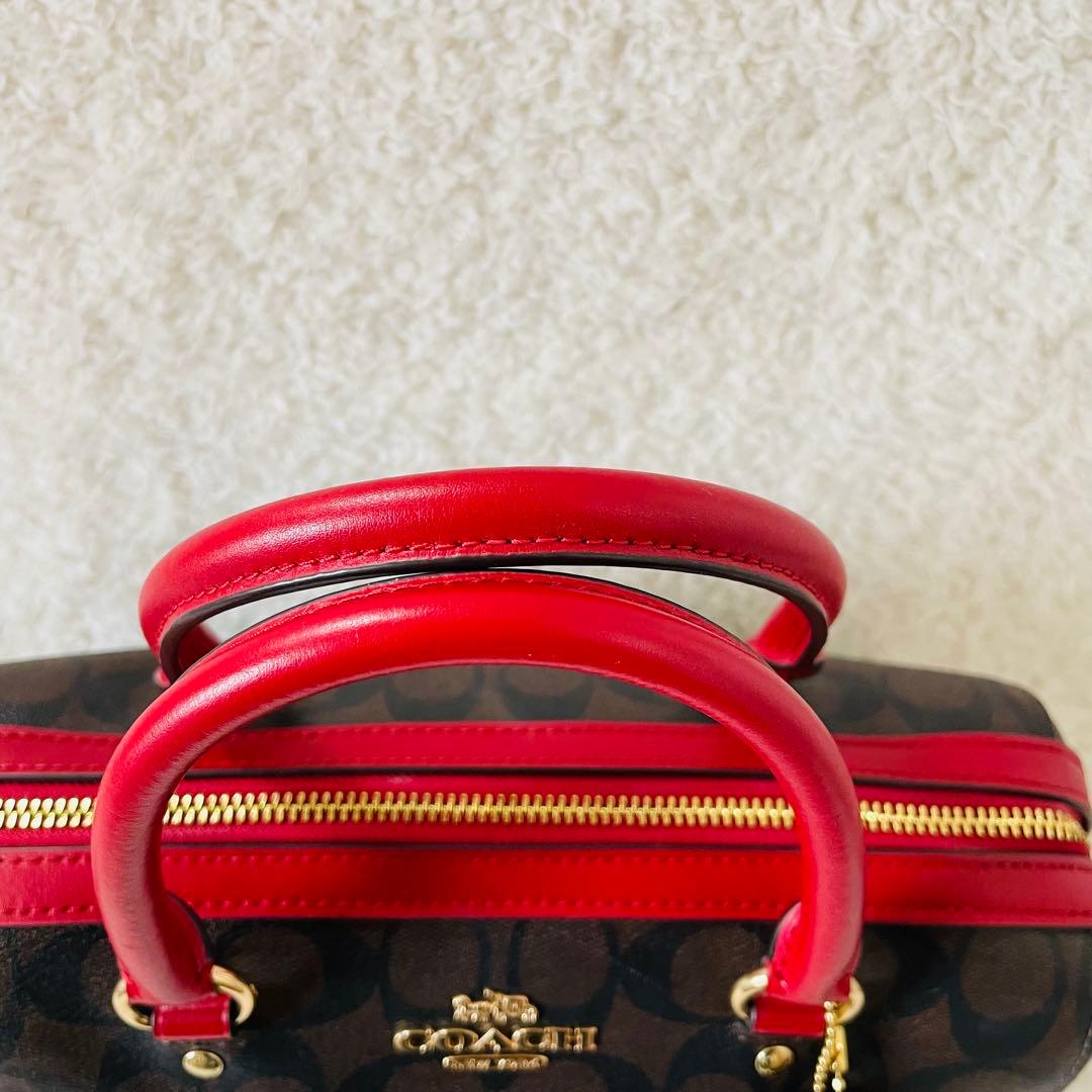 【美品】coach ミニボストン 2way ショルダーバッグ シグネチャー 赤