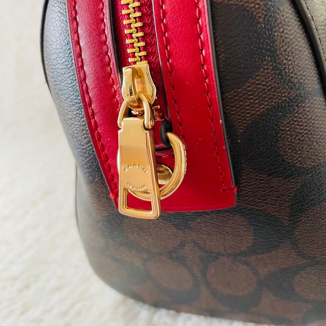 【美品】coach ミニボストン 2way ショルダーバッグ シグネチャー 赤