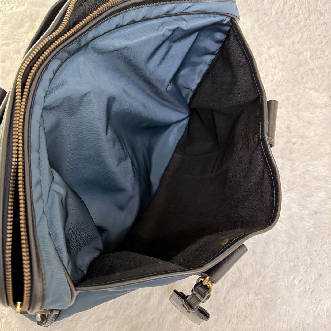 高級✨ Felisi ビジネスバック 本革 ブルー A4 大容量 ナイロン