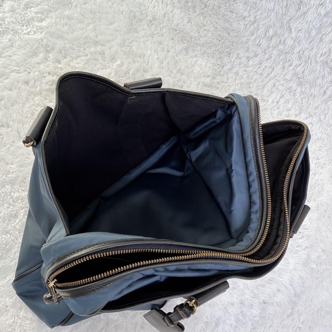 高級✨ Felisi ビジネスバック 本革 ブルー A4 大容量 ナイロン