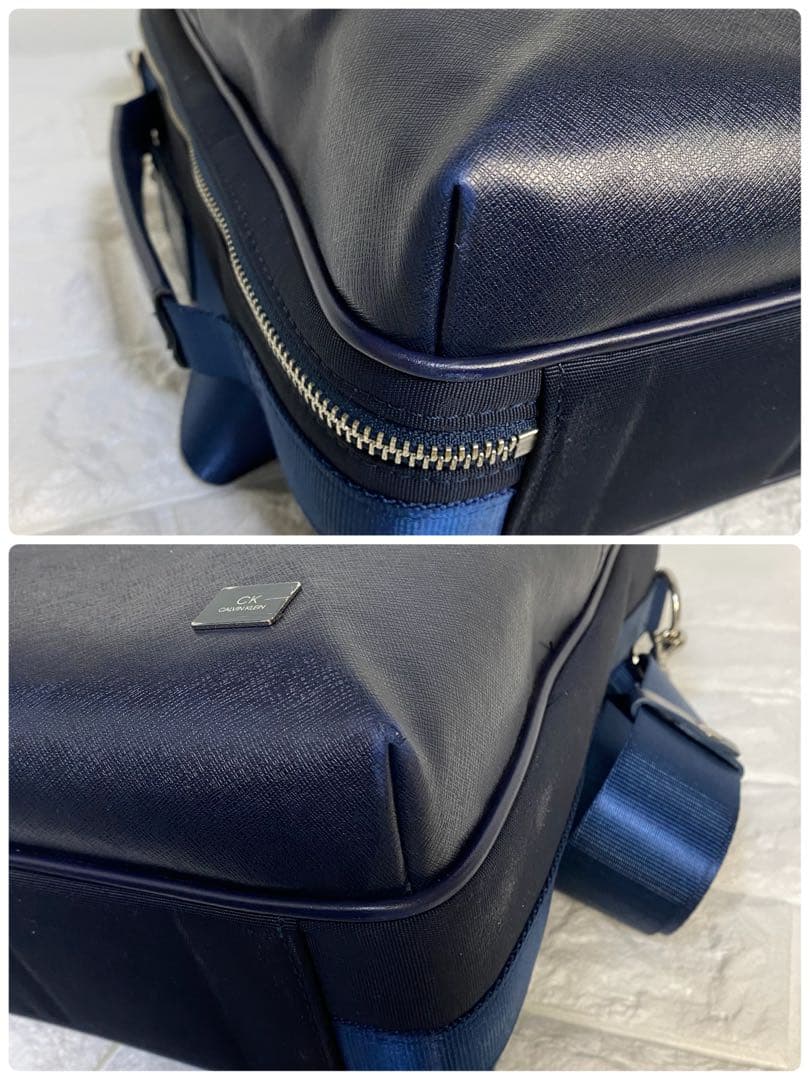 シーケーカルバンクライン　ビジネスバッグ　3WAY ネイビー　レザー　ロゴ