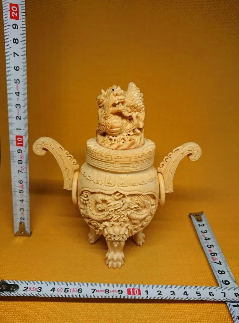【美品】龍　彫刻　香炉　天然素材　置物　インテリア　工芸品　美術品　A3228