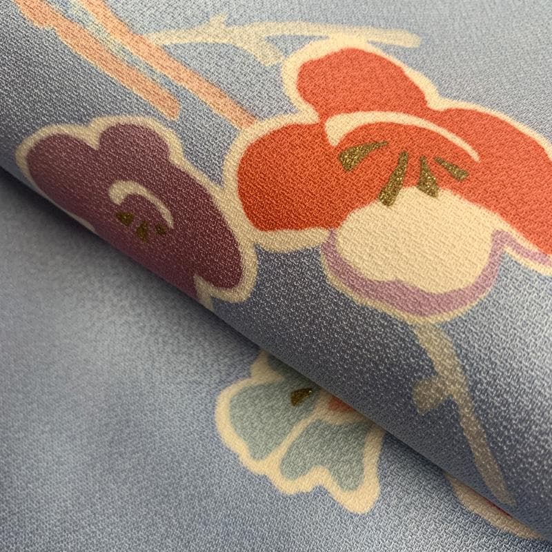 511ag78□七五三 七歳 女児 着物&袋帯 金彩 梅 水色□状態良好