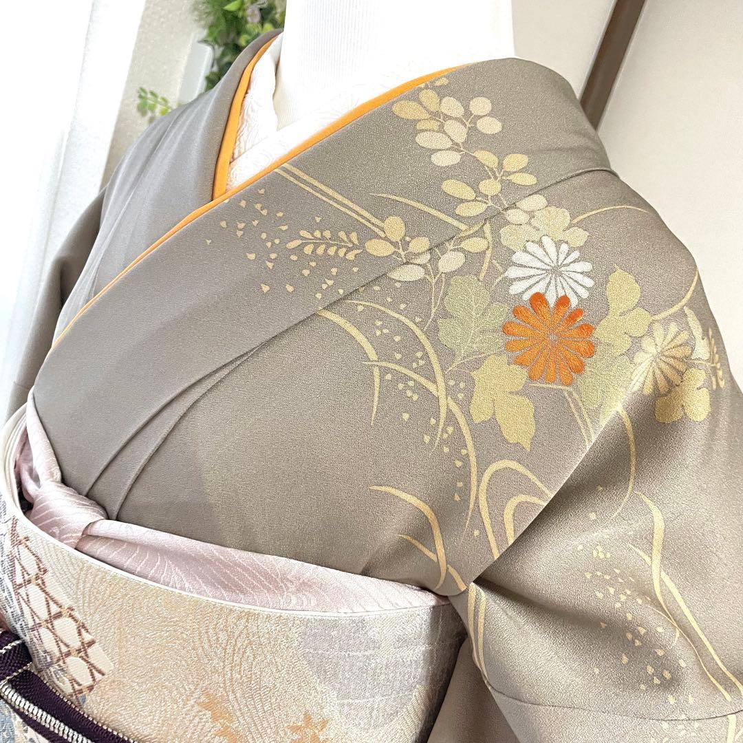 グレージュ 刺繍 4点 フルセット 訪問着 入学式 卒業式 入園式 春 秋 冬