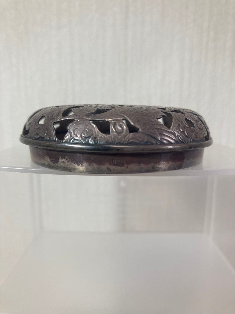 諏訪蘇山 青瓷 袴腰 香炉 純銀蓋透彫 三足 香爐 箱なし　青磁