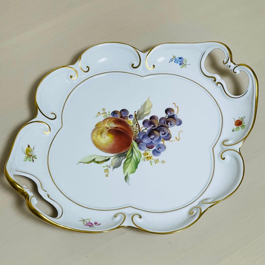 大型 Meissen マイセン フルーツ オーバルプレート 持ち手付き 飾り皿