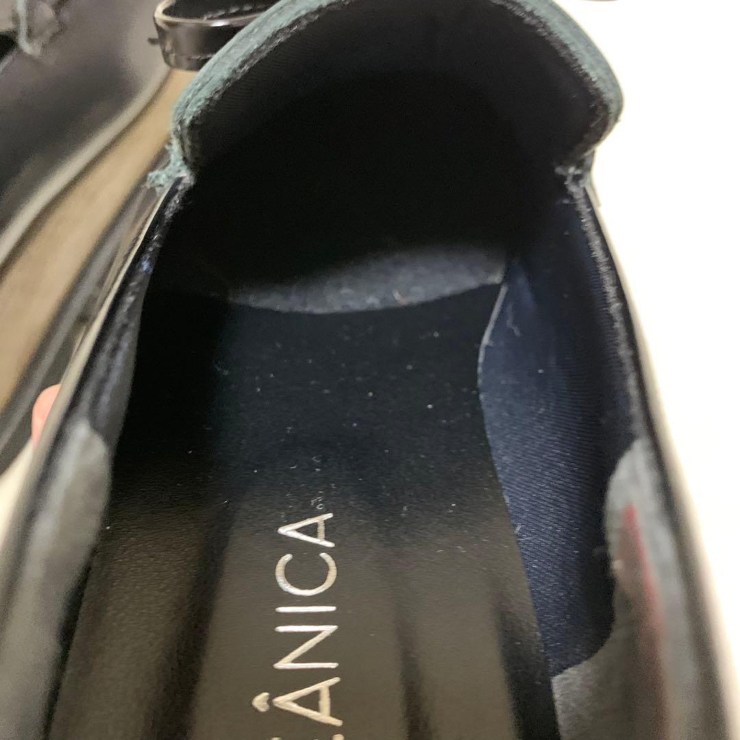 美品【ヒルズアベニュー】リアルレザー　厚底シューズ シャークソール　リボン