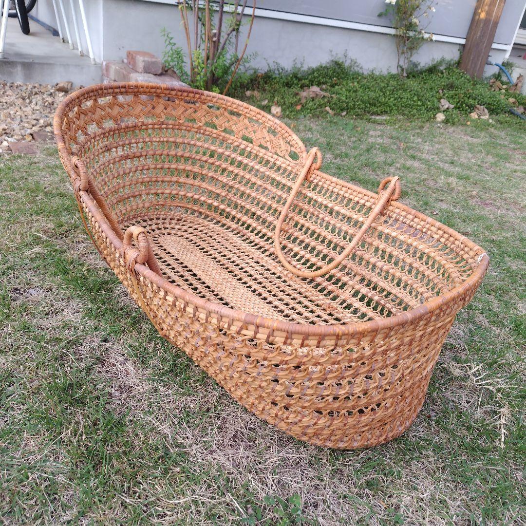 アンティーク ベビーバスケット 昭和レトロ 日本製 ラタン 籐 かご ゆりかご