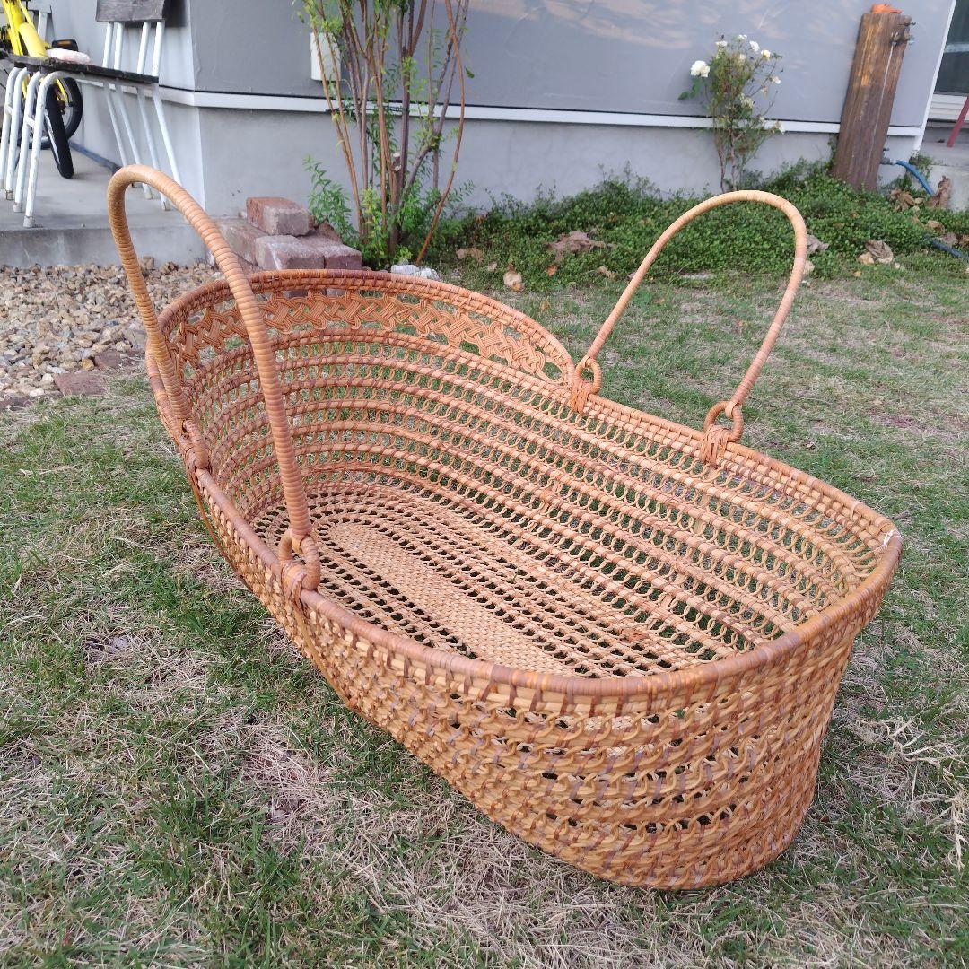 アンティーク ベビーバスケット 昭和レトロ 日本製 ラタン 籐 かご ゆりかご