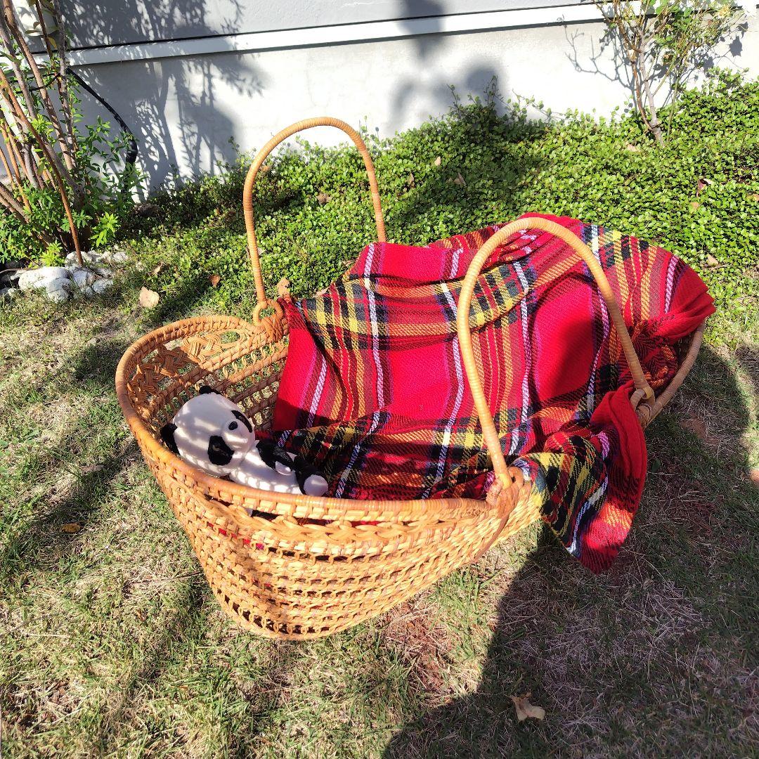 アンティーク ベビーバスケット 昭和レトロ 日本製 ラタン 籐 かご ゆりかご