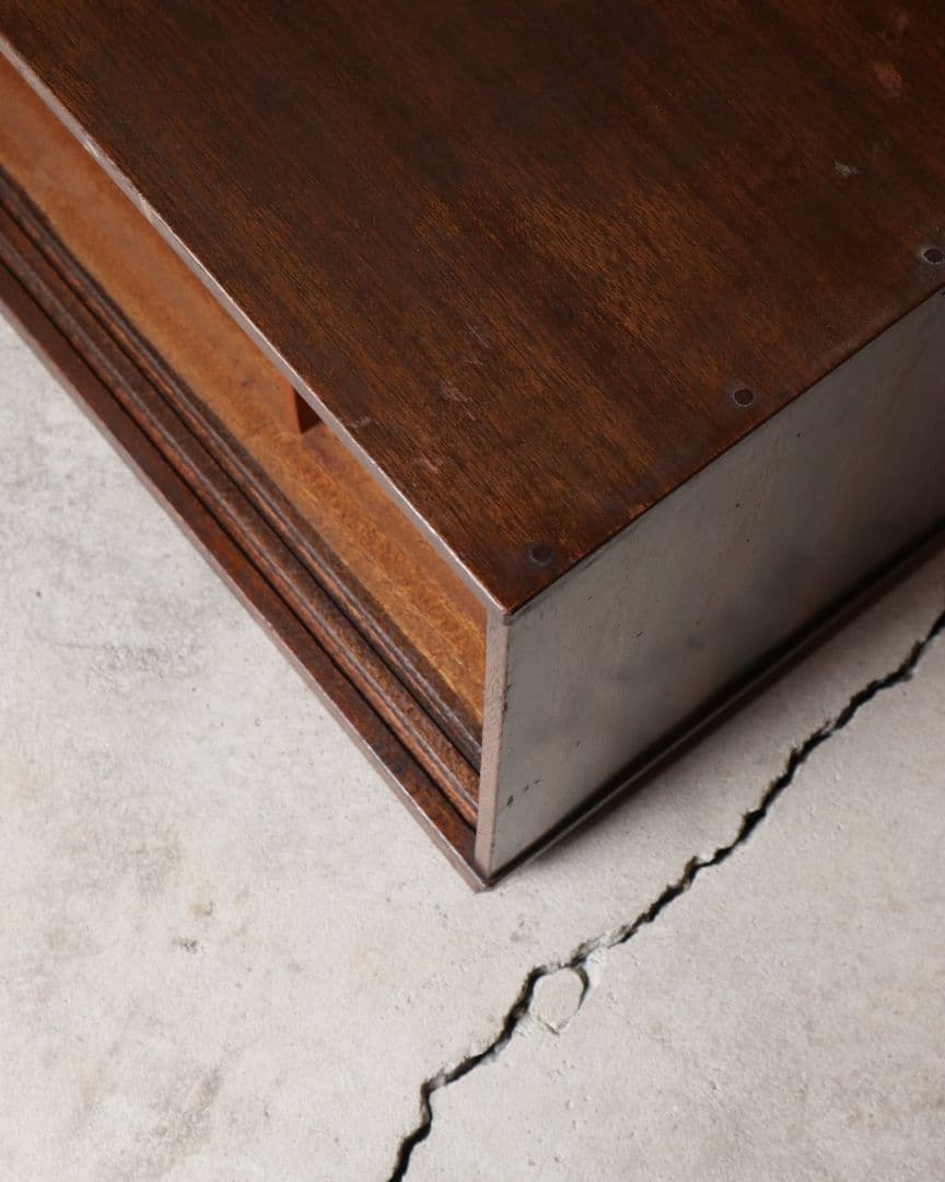 13(金)までお値下げ中 モールガラスのラワン材ローボード　古道具 古家具 昭和