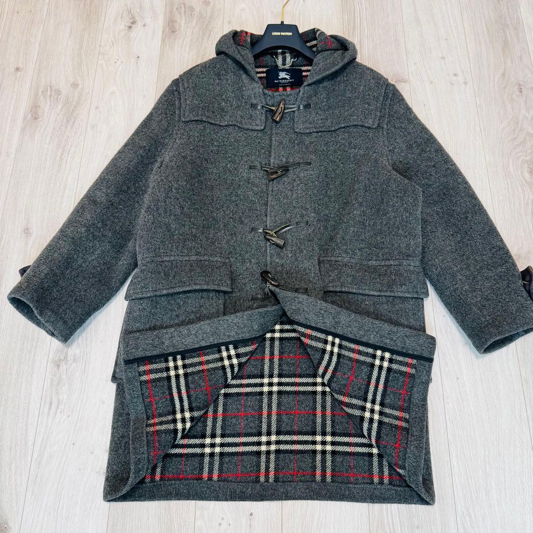 【XL相当】バーバリーロンドン　ダッフルコート　ノバチェック　グレー　英国製