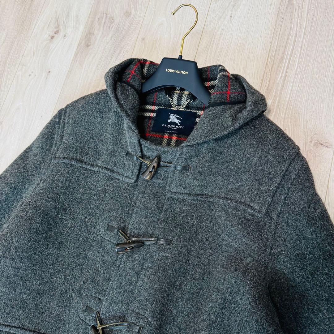 【XL相当】バーバリーロンドン　ダッフルコート　ノバチェック　グレー　英国製