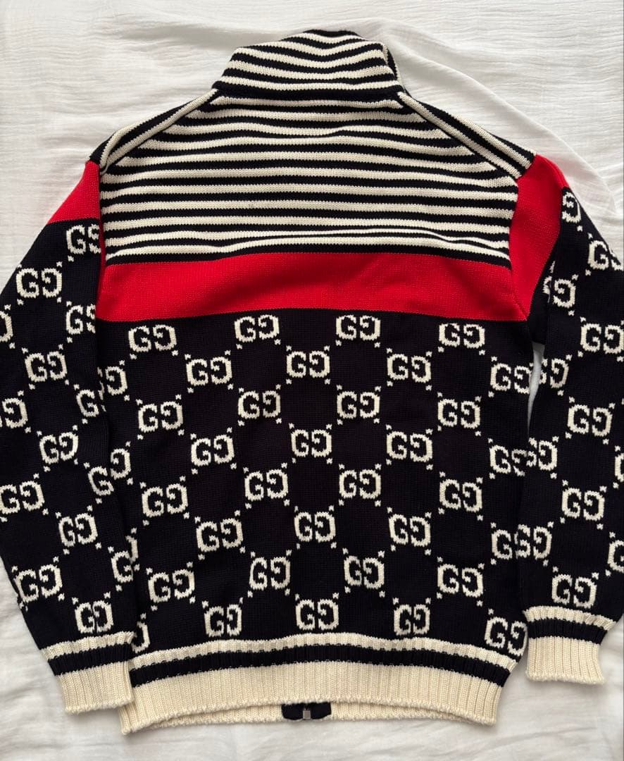 D*n様 GUCCI 545701 GGストライプ コットン ジップアップニット