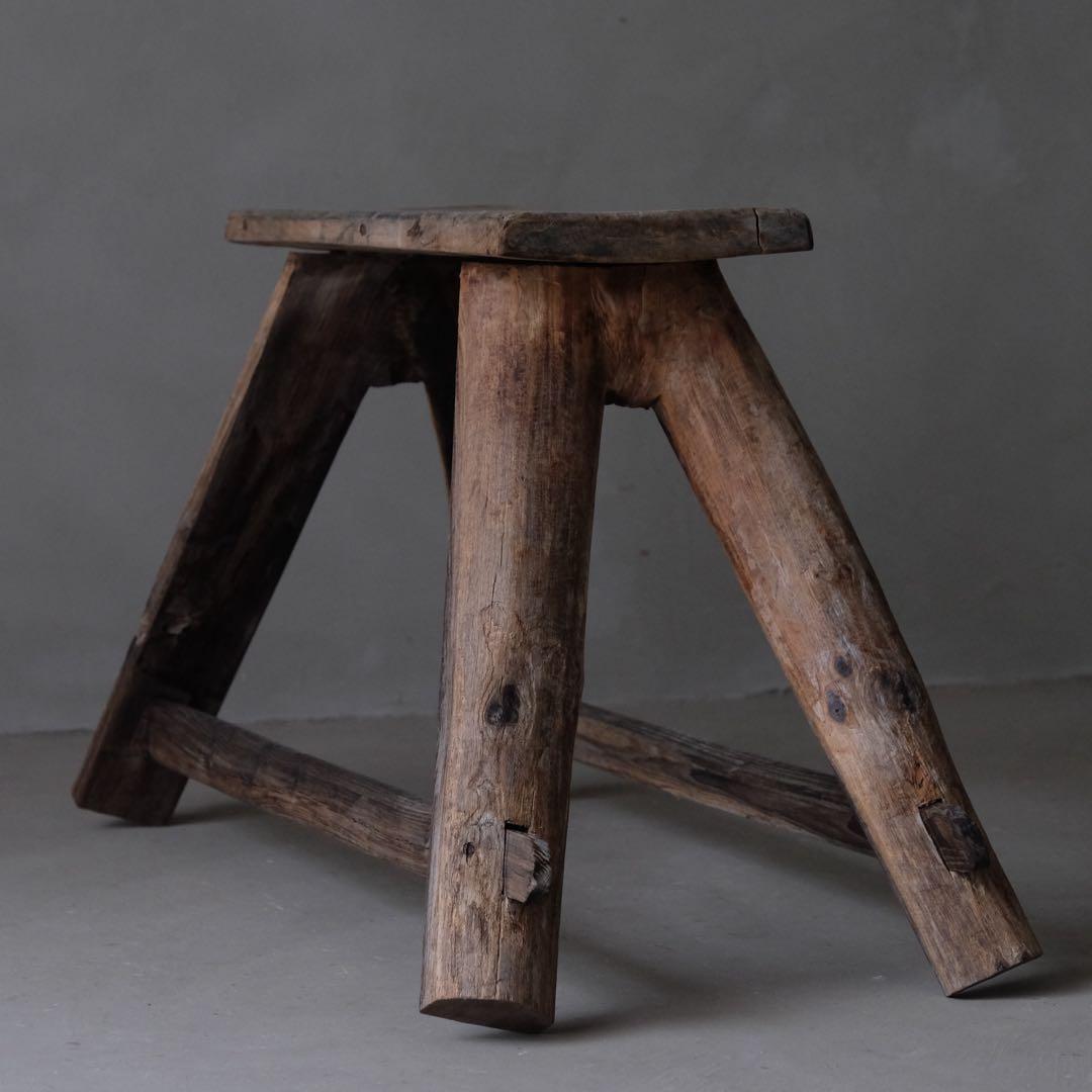 古い木製スツール　ベンチ チェア 椅子 展示台 花台 プリミティブ 古家具 骨董