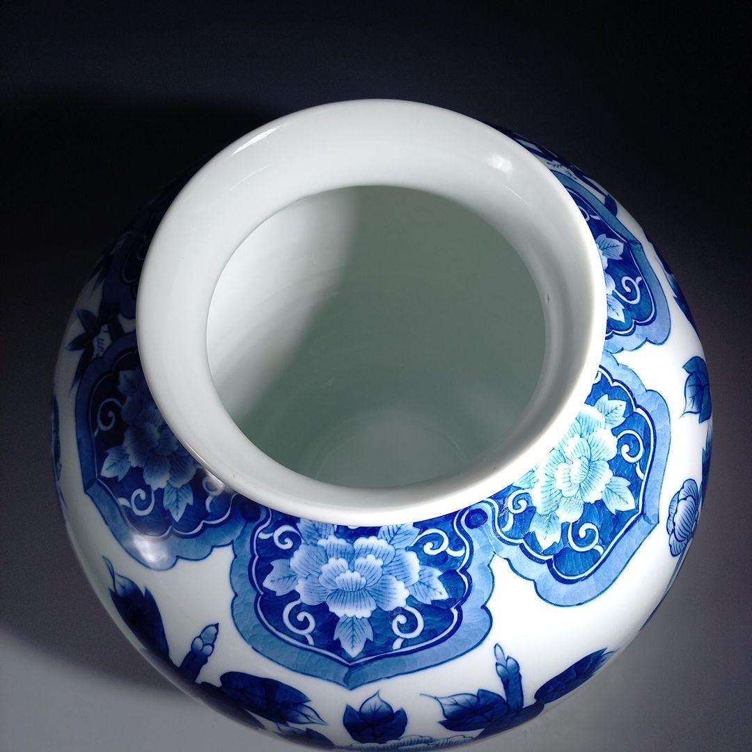 大型　約39センチ　有田焼華山　竹牡丹染付花瓶