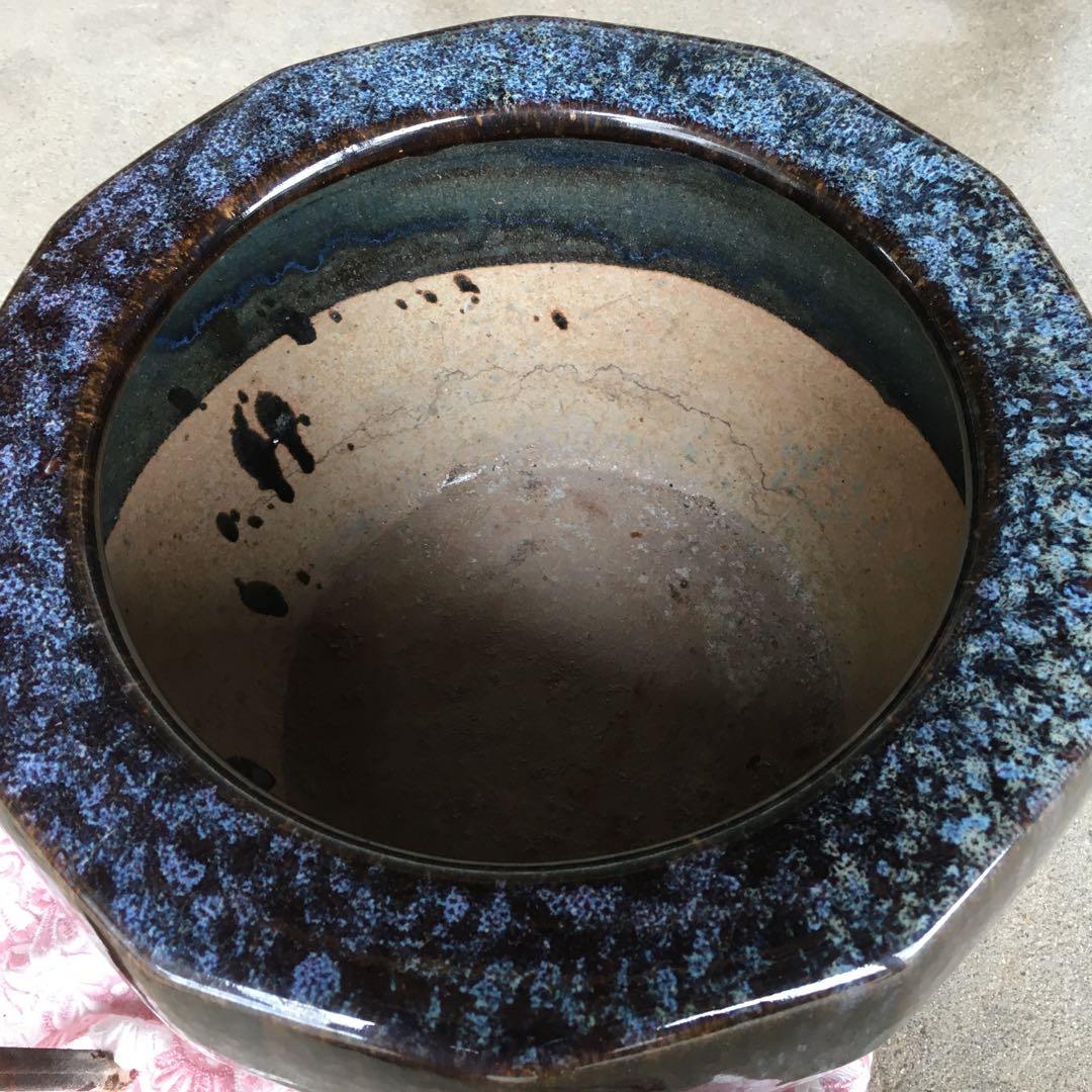 1246 火鉢 金魚鉢 陶器 入れ物 五徳 火挟 弁慶(銅製？) セット