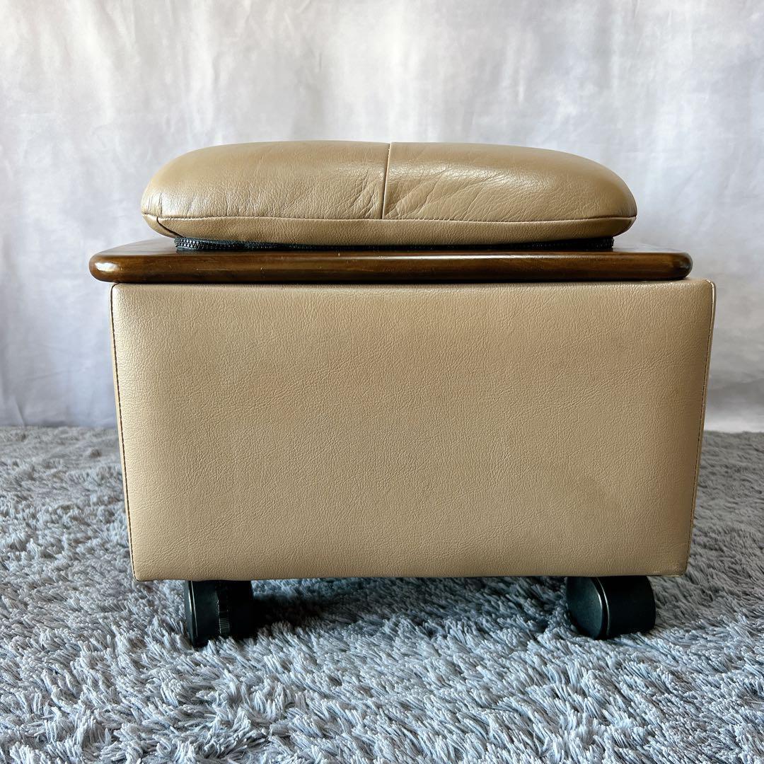 美品★カリモク 本革 レザー オットマン スツール 収納 キャスター付 2WAY