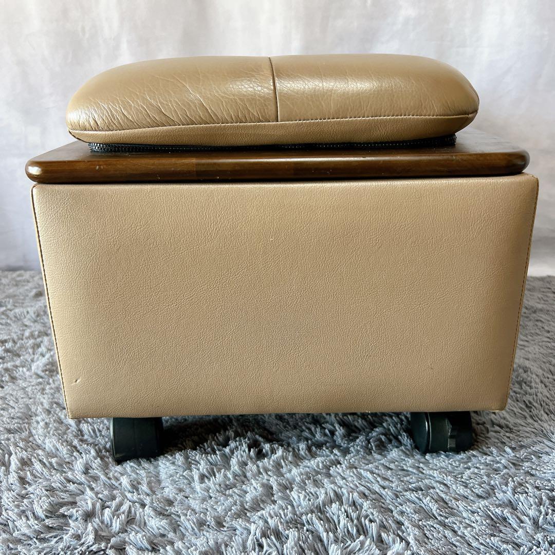 美品★カリモク 本革 レザー オットマン スツール 収納 キャスター付 2WAY