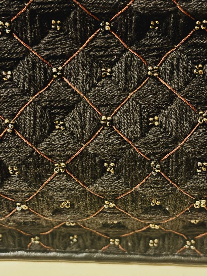 ボッテガヴェネタ ハンドバッグ 肩掛け 黒 ニット×ビーズ×ラメ刺繍×レザー