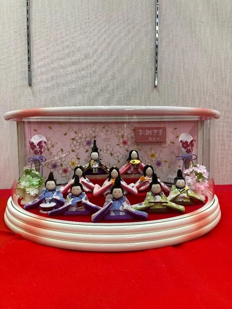 K7 三月雛ケース　雛人形ケース入り　可愛いちりめん細工人形　巾50㎝位
