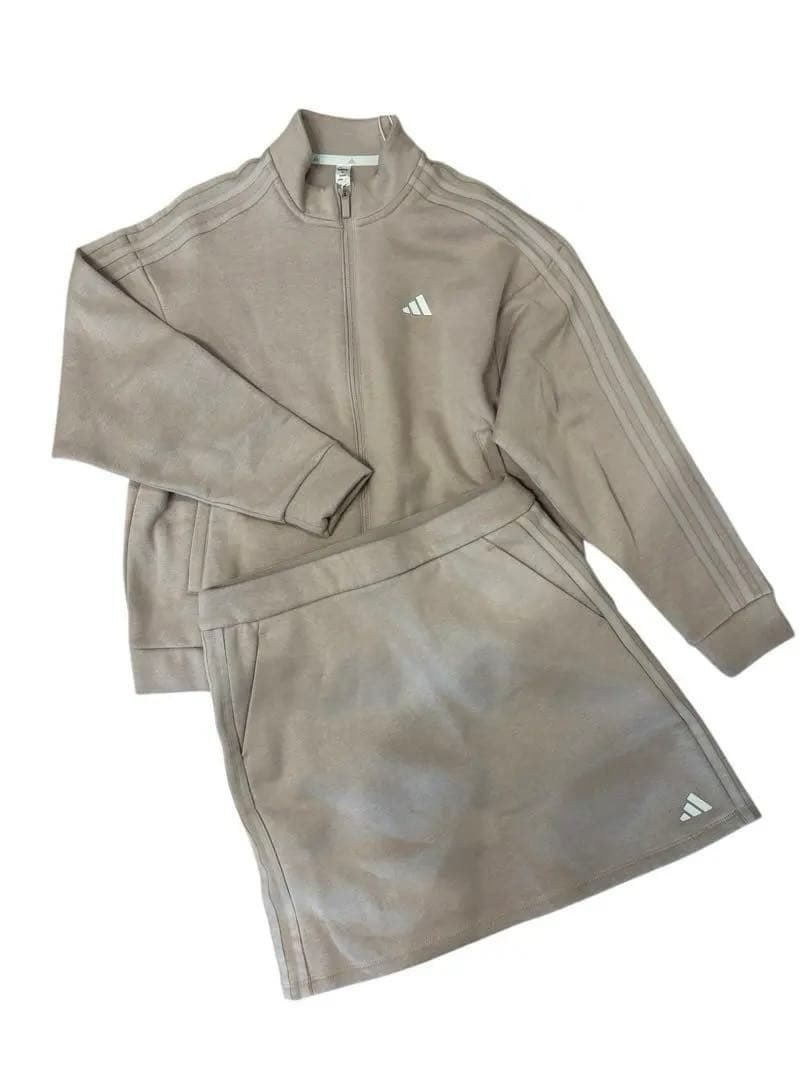 新品アディダス ゴルフ セットアップ ジャケット＆スカート Lサイズくすみピンク