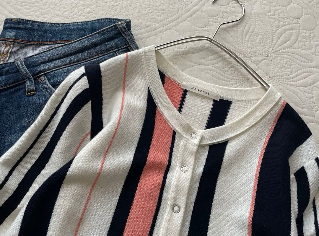 未使用　MACPHEE コットン100%クルーネックスナップカーディガン