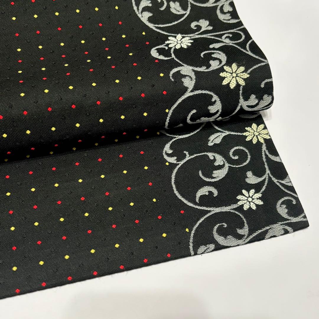 ぺ*ん様 名古屋帯 西陣織 黒 唐織 正絹 花唐草 ドット so259