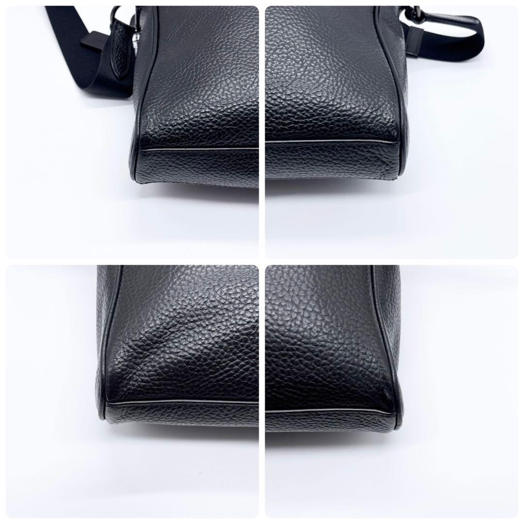 美品✨コーチ ショルダーバッグ チャールズ シボ革 シルバー金具 ブラック